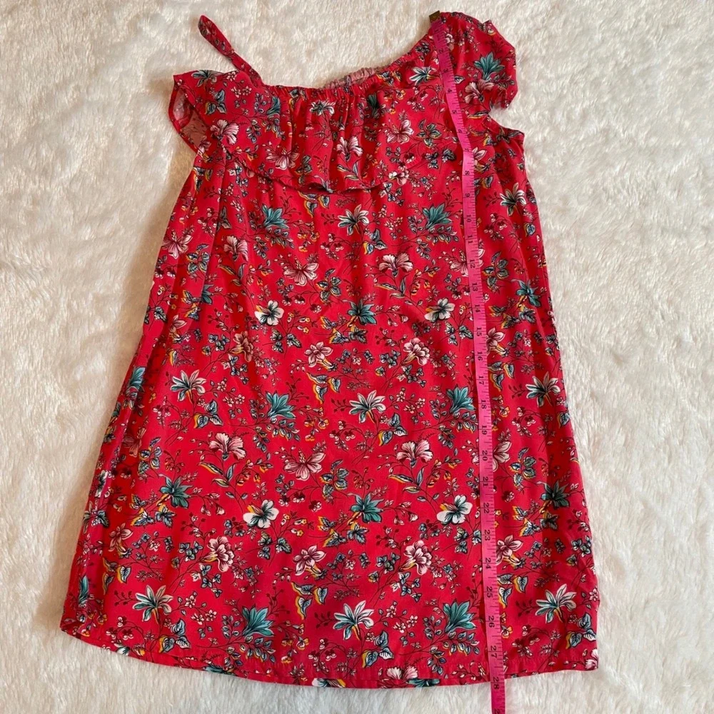 Gap Kids Girls Red Floral One Shoulder Ruffle Dress Size M 8-9 Cottagecore Boho